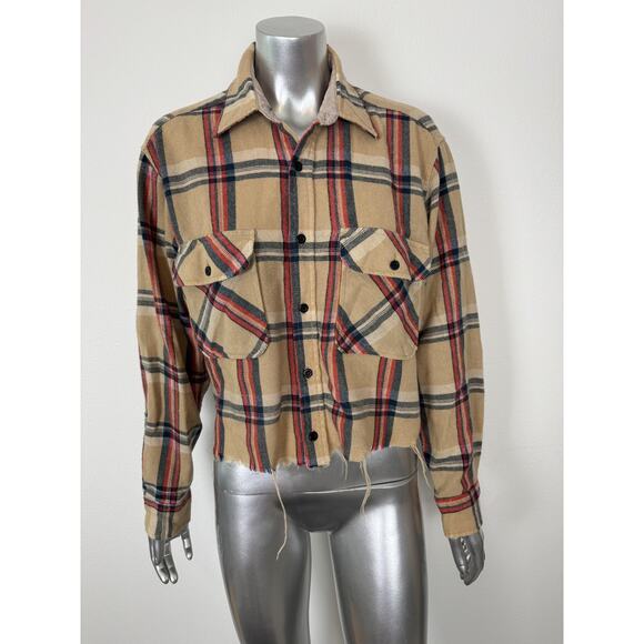 Vintage Sears Roebuck Shirt Womens OS Plaid Wool Blend Cropped 90s Lumber - Picture 2 of 8